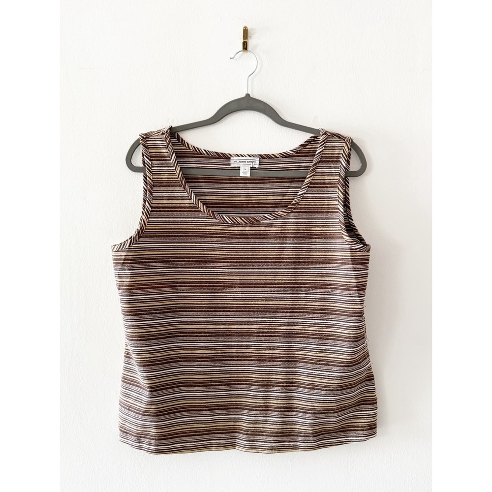 St. John Sport Brown Striped Sleeveless Tank Top Size Large (L)